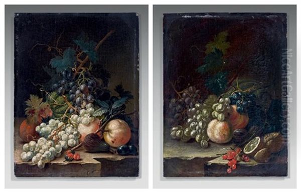 Nature Morte Aux Raisins, Figues Et Framboises Et Nature Morte Aux Raisins, Figues, Citron Et Groseille (pair) Oil Painting by Johann Amandus Winck