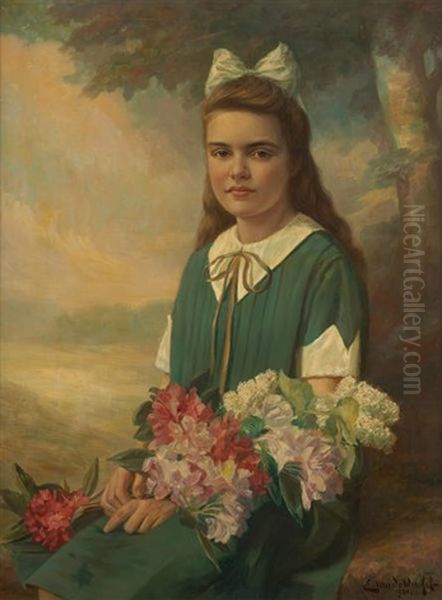 Jeune Fille Au Bouquet De Fleurs Oil Painting by E. van der Winckel