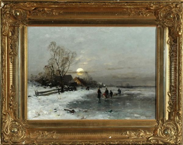 Dorf In Weiter Winterlandschaft Mit Personen Auf Dem Eis Oil Painting by Anton Windmaier the Elder