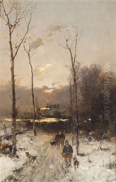 Jager Im Winterwald Oil Painting by Anton Windmaier the Elder