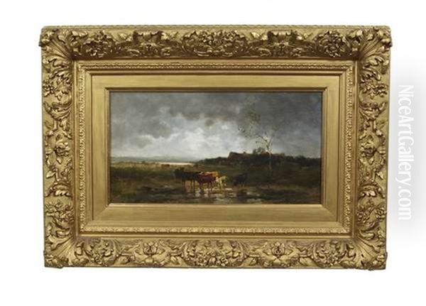 Cattle In A River Landscape Oil Painting by Anton Windmaier the Elder