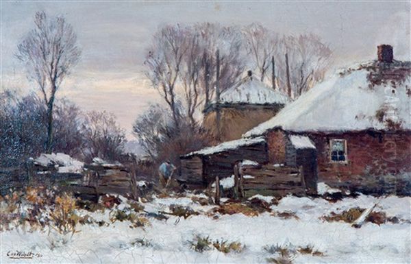 Winter At The Farm Oil Painting by Chris Van Der Windt