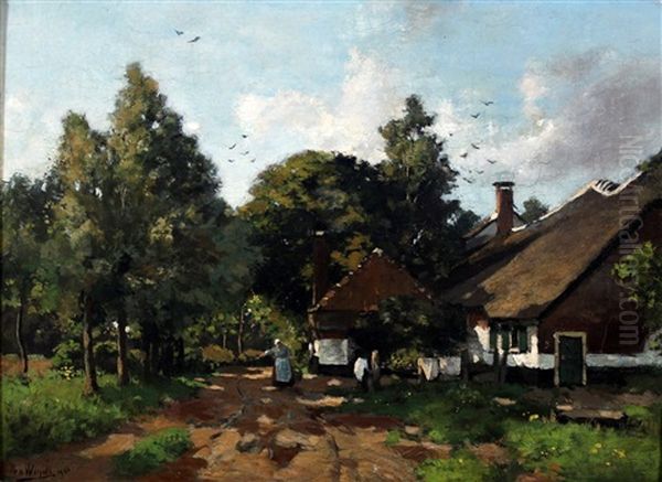 Boomrijk Landschap Met Vrouw Bij Boerderij by Chris Van Der Windt