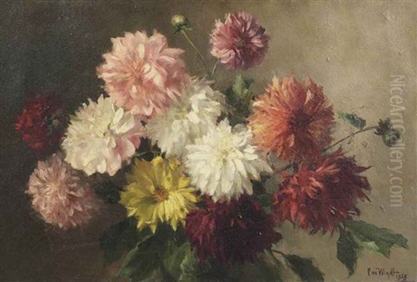 A Still Life With Dahlias Oil Painting by Chris Van Der Windt