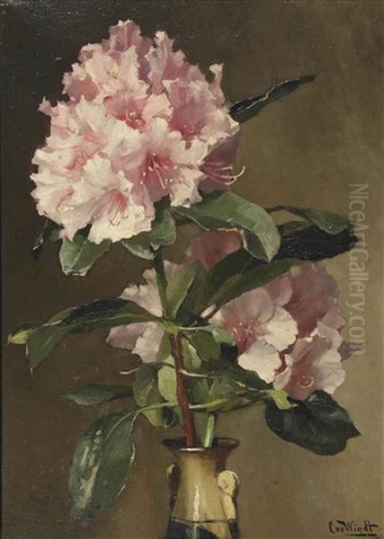 A Still Life With Rhododendrons In A Vase Oil Painting by Chris Van Der Windt