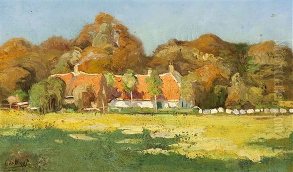 Three Houses Behind The Dunes, Near Rijswijk Oil Painting by Chris Van Der Windt