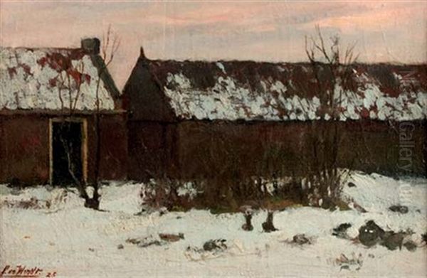 Winter: A Farmhouse At Dusk Oil Painting by Chris Van Der Windt