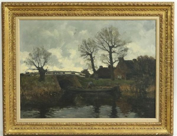 Boer Met Punterboot Bij Een Brug Oil Painting by Laurent Van Der Windt