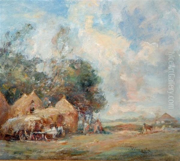 Haymaking Scene Oil Painting by Sir James Lawton Wingate