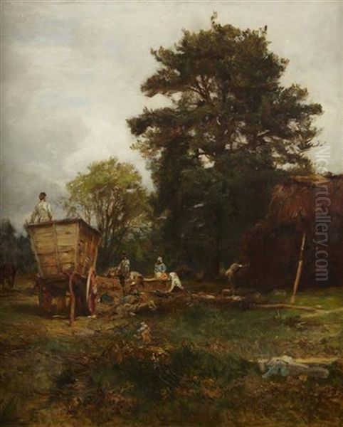 Farm Workers And Haycart Oil Painting by Sir James Lawton Wingate