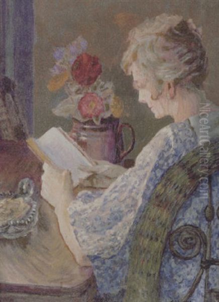 Reading A Book Oil Painting by Edward Oswald Wingert