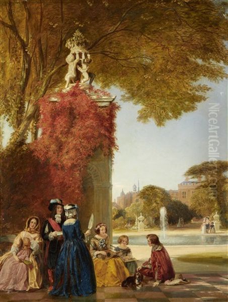 Figures In A Formal Garden Oil Painting by James Digman Wingfield