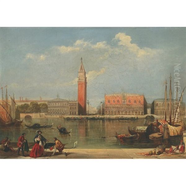 Elegant Figures Across From The Campanile And St. Mark's, Venice Oil Painting by James Digman Wingfield