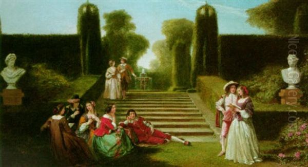 The Rehearsal - Scene: The Garden, Elvaston - Derbyshire Oil Painting by James Digman Wingfield