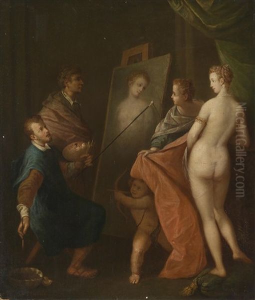 Apelles Die Hetare Kampaspe In Gegenwart Alexanders Des Grosen Malend Oil Painting by Joos van Winghe