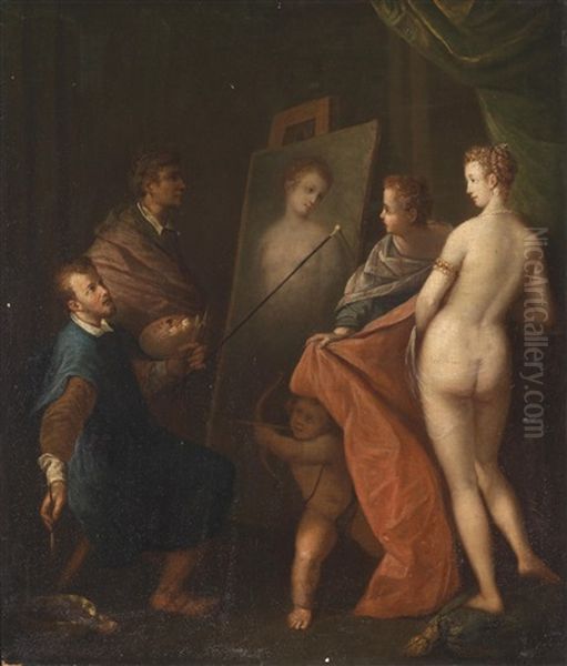 Apelles Die Hetare Kampaspe In Gegenwart Alexanders D. Gr. Malend Oil Painting by Joos van Winghe