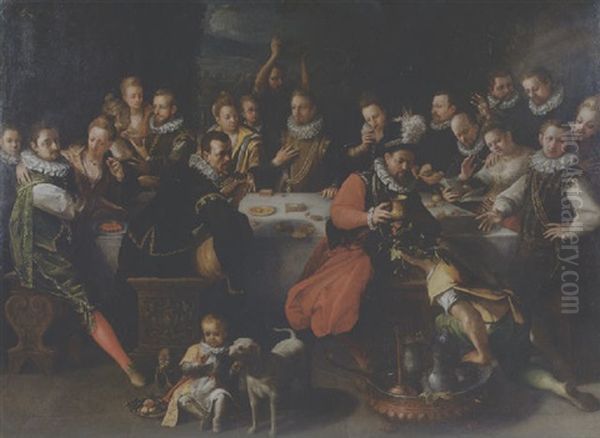 A Nobleman With Distinguished Guests At A Banquet Oil Painting by Joos van Winghe