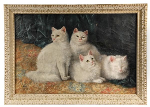 Four White Cats Oil Painting by Susanna Adams Winn