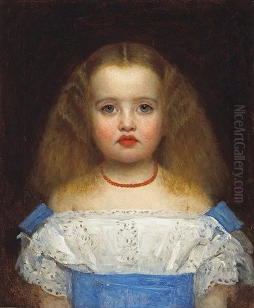 A Portrait Of A Young Girl With A Coral Necklace Oil Painting by Lievin de Winne