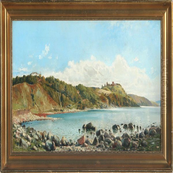 Coastal Scenery From Bornholm At Hamershus Castle Oil Painting by Henry Brokmann-Knudsen