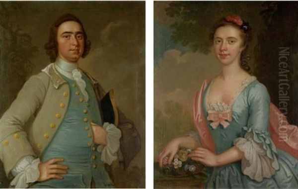 Portrait Of A Gentleman And A Lady (pair) Oil Painting by Hamlet Winstanley