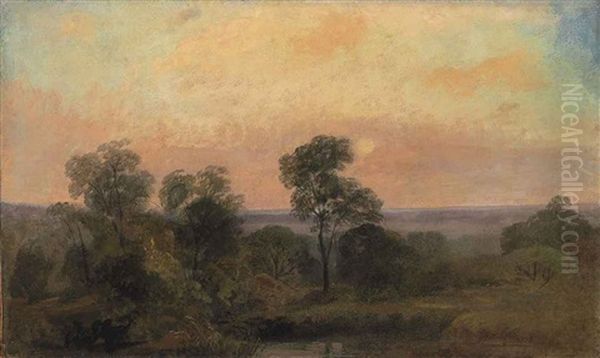 A Wooded Landscape At Dusk Oil Painting by Peter de Wint