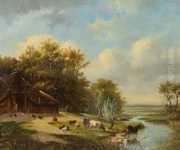 Vieh An Der Tranke Vor Dem Stall Oil Painting by Abraham Hendrik Winter