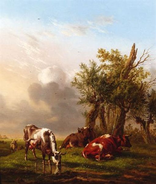 Vieh An Der Tranke Oil Painting by Abraham Hendrik Winter