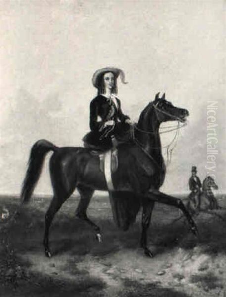 An Equestrian Portrait Of An Elegant Lady Holding A Falcon Oil Painting by Abraham Hendrik Winter