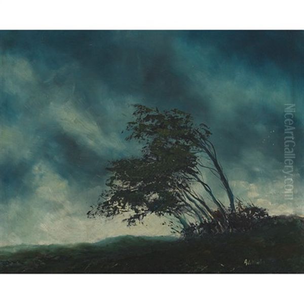 Winter (+ Windblown Trees; 2 Works) Oil Painting by Adrian de Winter