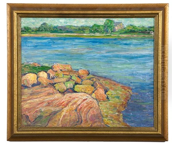 Rocky Shoreline Oil Painting by Charles Allen Winter