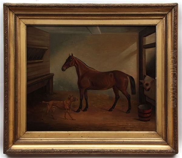 Horse And Dog In Stable Interior Oil Painting by Cornelius Jason Walter Winter