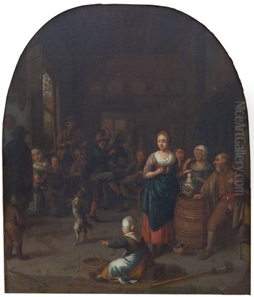 Cheerful Peasants And A Dancing Dog In A Tavern Oil Painting by Gillis de Winter