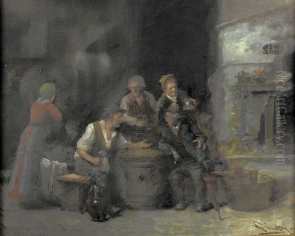 Angeregte Diskussion Vor Der Schenke Oil Painting by Hans Winter