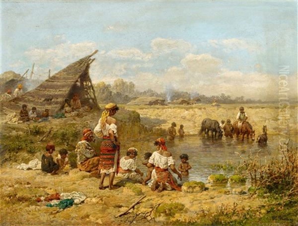 Resting Gypsies Oil Painting by Heinrich Winter