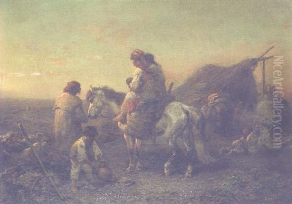 Nomadengruppe Im Abendlicht Oil Painting by Heinrich Winter