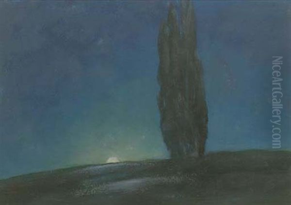 A Moonlit Landscape Oil Painting by Janus de Winter