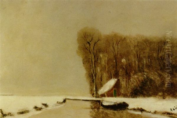 A Winter Landscape With A Farmhouse On The Brink Of The Woods by Janus de Winter