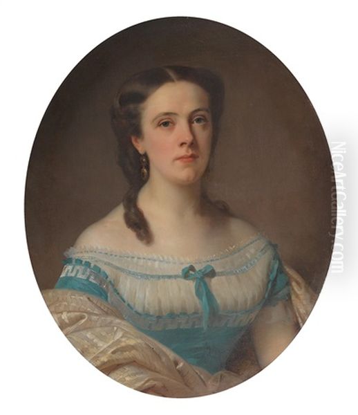 Portrait Of A Lady In A Blue Dress Oil Painting by Franz Xaver Winterhalter