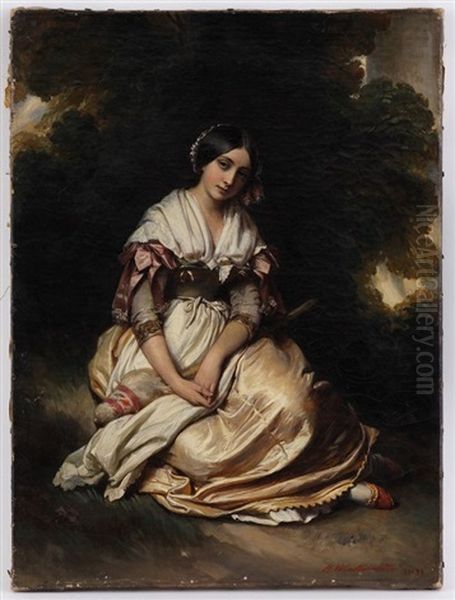 Jeune Fille Assise Oil Painting by Hermann Winterhalter