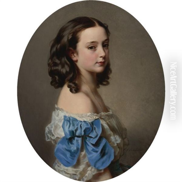 Portrait Of A Young Girl (paula, Princess Essling, Duchess Of Rivoli ?) Oil Painting by Hermann Winterhalter