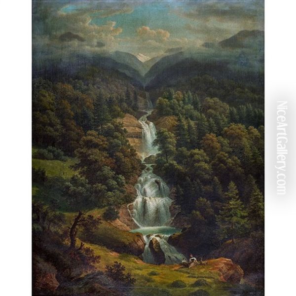 Die Giessbachfalle Bei Brienz Oil Painting by Anton Winterlin