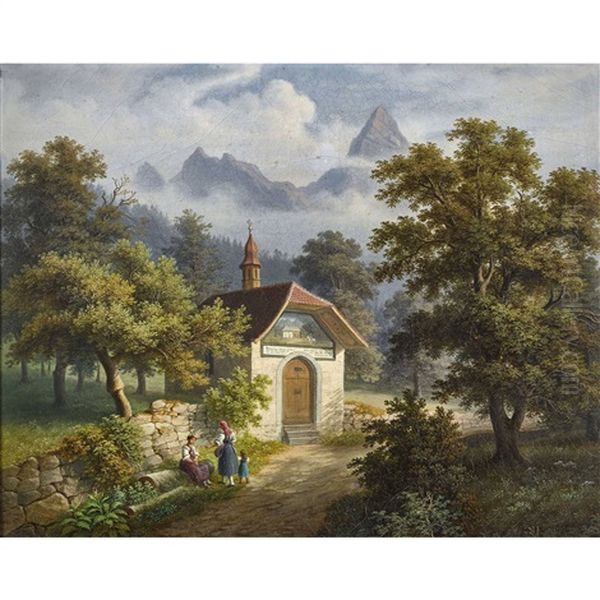 Bauerinnen Vor Einer Kapelle Oil Painting by Anton Winterlin