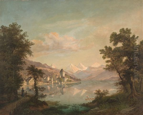 Schloss Oberhofen Am Thunersee Mit Blick Auf Die Stockhornkette Oil Painting by Anton Winterlin