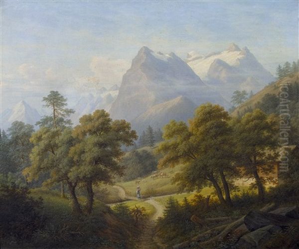 Gebirgslandschaft Mit Dem Uri-rotstock Oil Painting by Anton Winterlin