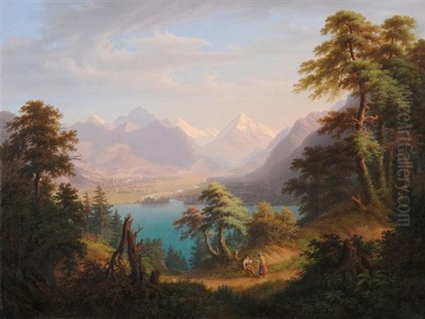 Gegend Um Altdorf Und Bristenstock Von Isleten Aus Oil Painting by Anton Winterlin