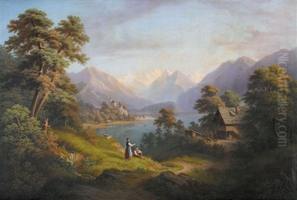 Blick Auf Den Brienzersee Mit Staffage Oil Painting by Anton Winterlin