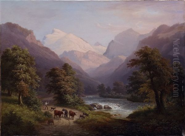 Der Titlis Aus Der Nahe Von Engelberg Aus Gesehen Oil Painting by Anton Winterlin