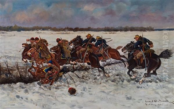 Potyczka Ulanow Jazlowieckich Z Bolszewikami Oil Painting by Leonard Winterowski