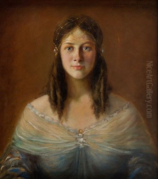 Portret Marii Mokrzynskiej Z Domu Pelc Oil Painting by Leonard Winterowski